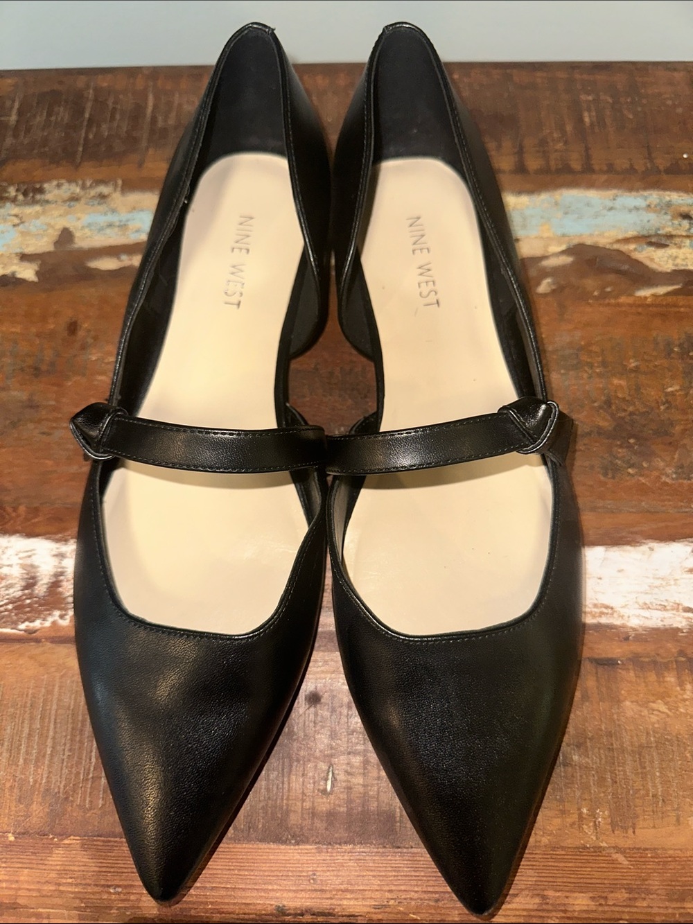 Nine West Black Pointed Mary Jane Flats with Strap - Picture 2 of 4